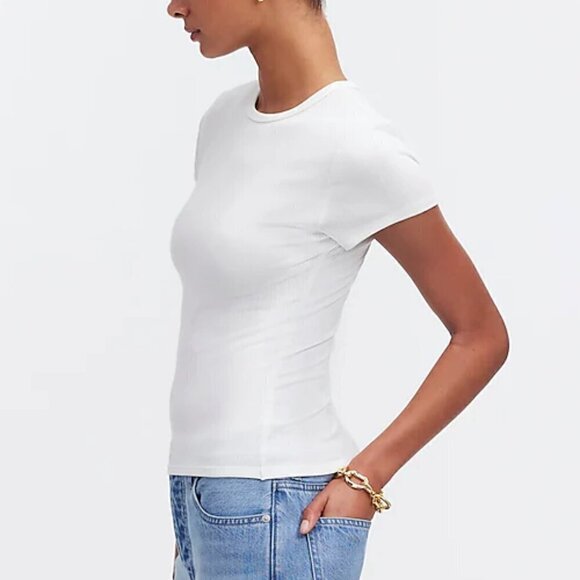 Madewell Drapey Ribbed Buttery Soft Short Sleeve Tee White Size XS NWT - Picture 3 of 9